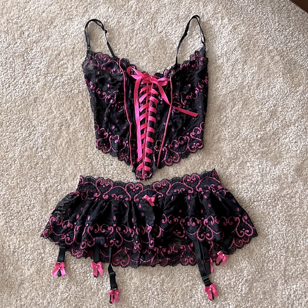 Gorgeous Trashy Lingerie camisole top with matching garter skirt!